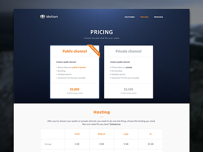 Motion Pricing Page blue clean design flat layout website