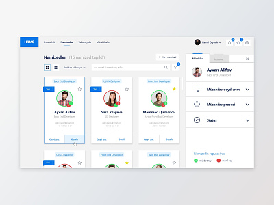 Recruitment management software - Candidates page app application avatar candidates company dashboard hiring hr human resources interview job management persona recruitment software ui ui card ux vacancy web
