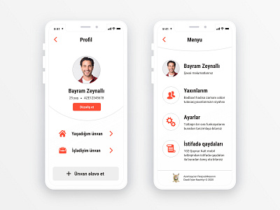 Emergency Police app - User Profile & Menu pages