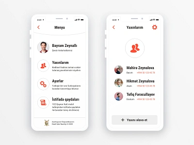 Emergency hotline - My relatives page app application call case emergency friend friends hotline list menu message minimalist mobile police profile relatives sos ui ux