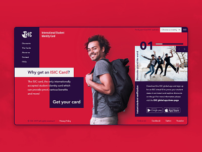 ISIC (International Student Identity Card) Web Home page card concept discount home page identity card international isic news feed one page organisation red redesign student ui ux xd youth