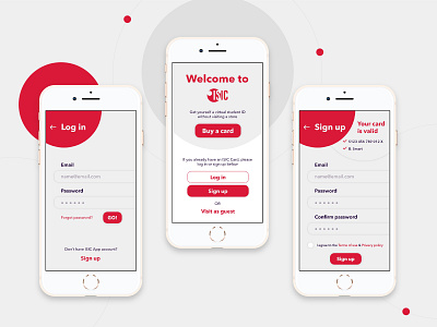 ISIC Mobile App - Log in / Sign up screens