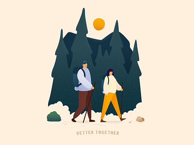 Better Together hiking illustration mountains nature people pine typography vector