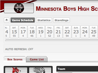 Sport Ngin Team Page boxscore calendar hockey schedule ui