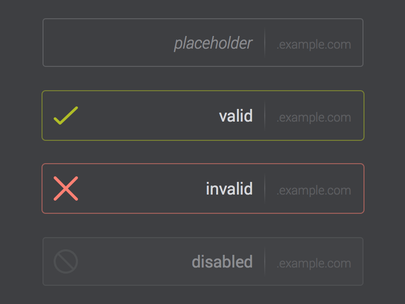 Input Suffixes form input valid invalid disabled