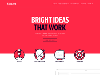 Early homepage concepts branding design filament homepage landing red ui ux web
