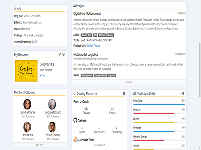 Profile page concept Screen2 about activitites bio info miles network profile profile page profile views project resume student profile