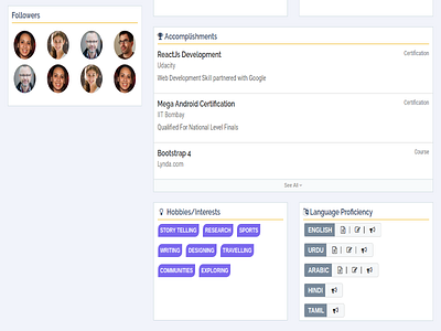 Profile page concept Screen3 about activitites bio info miles network profile profile page profile views project resume student profile