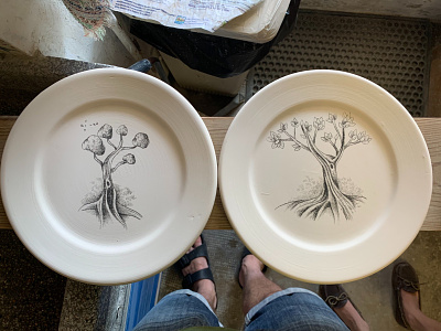 Ceramic doodling 🌳 ceramic ceramics dishes drawings illustration nature illustration sketch tree trees