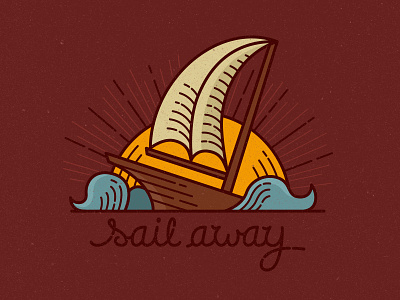 Sail away boat doodle sail sea sun sunset tattoo vector waves
