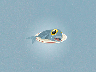 Sad fish blu dish ertreo fish food pesce plate sea vector