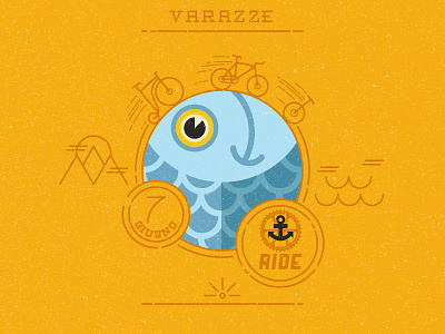 Ride poster bici bike fish illustrator italy retro ride sea varazze vector