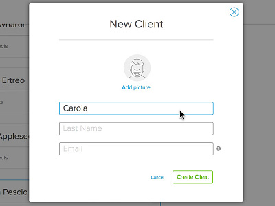 Create Client Form card client field form interface ui ux validation