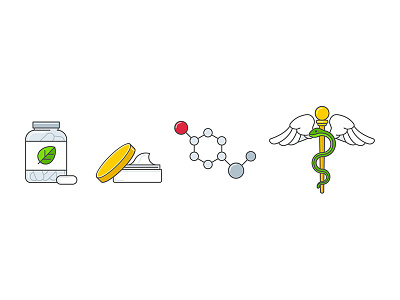 Pharmaceutical Icons cell cosmetic icons lineart molecule pill vector