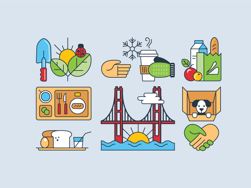 Volunteering Icons coffee dog flat food icon lineart san francisco ui ux vector vector illustration