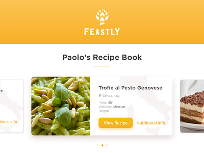 Feastly Recipe Cards app card cuisine eat feastly food meal product recipe startup ui ux