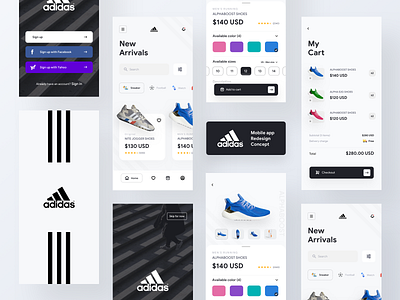 Adidas mobile app concept add to cart adidas adidas mobile app app design available bag cart checkout concept app delivery app ecommerce app fashion app favorites ios app mobile app product design sign in sign up