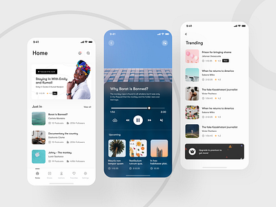 Podcast web app design - Mobile responsive app design authors feature followers mobile app mobile ui picture in picture podcast premium responsive design shows subscription trending upcoming ux video player vintage web app