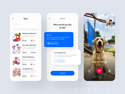 Online Pet mobile app design Part 2 adopt animals cats clean dogs ios app minimal online pet service pet pet adoption pet app pet care pet mobile app pet rescue pet store search toys vet vet app video call