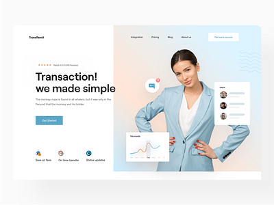 TransRemit landing page design - Header about us blog design early access gradient header hero image hero section landing page design pricing rating startup statistics transfer trendy web design typography user experience web web design website