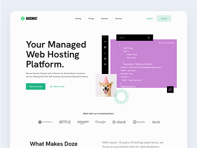 Dozehost - Web hosting landing page redesign concept cloud service coding learning color cryptocurrency data center design domain landing page design hosting hosting provider hosting solution minimal web design product server shiba inu ui ux vps web design web hosting web design web ui