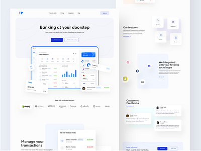 IP Banking landing page full view bank banking dashboard banking website buy customer feedbacks design ecommerce landing page features get started how it works integration minimal web design mobile banking app pricing sign in sign up transaction ux watch video web design