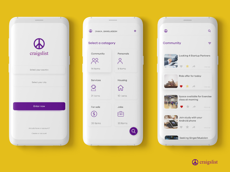Craigslist android app concept by Rajib Raju on Dribbble