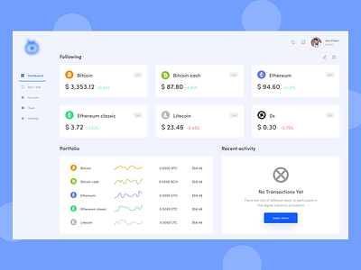 Crypto Dashboard exploration bitcoin buy sell color concept crypto currency crypto dashboard crypto protfolio crypto transaction crypto wallet crypto web app dashboard dashboard design dashboard flat design dashboard ui exploration minimal web app design web design website