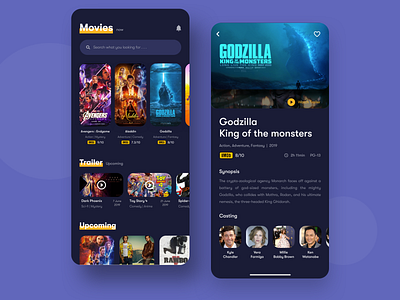 Movie App - Dark Version app cinema app color concept dark theme ios app minimal mobile movie app movie ticket theatre app ticket app ticket booking trendy typography ui ux