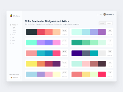 Color Hunt Dashboard - List view app color color palette colorhunt colorhunt dashboard concept dashboard design dashboard dashboard design exploration ios app minimal minimal dashboard design product design sketch trendy dashboard ui ui design ux web design website