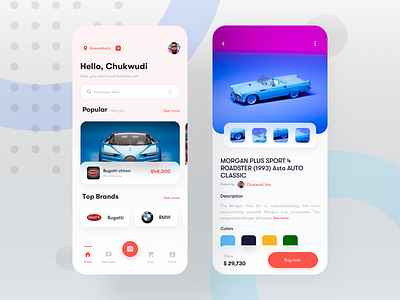 Car buy and sell app screens brands buy and sell buy now camera car app car buy app car sell app cart color description ecommerce app location messages minimal mobile popular price product design search