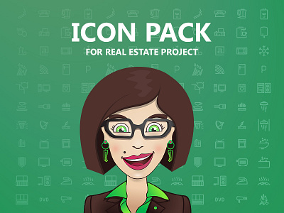 Icon pack for real estate project. character estate galina girl green icon icons key pack real set
