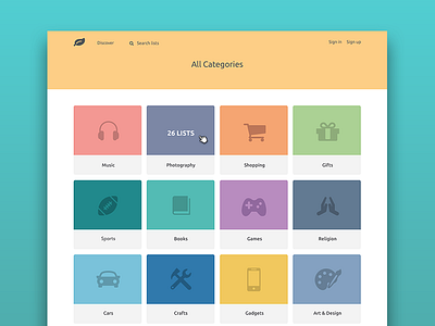 Choose your category list - Website category color filter flat grid icons layout list pastel ui web website