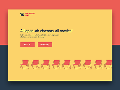 Draussen Kino Landing page deck chair flat full color background homepage movies open air cinema red ui web webpage website yellow