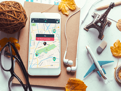 Who's Around App app design flat location map mobile pin share ui view