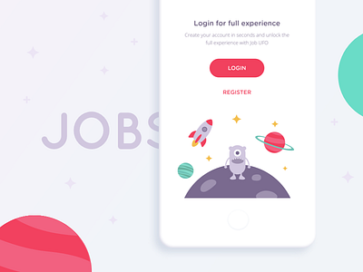 Login to start button illustration interface design ios job ufo login mobile regiter space ui design