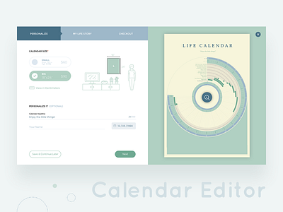 Life Calendar Web Editor checkout custom desktop editor form personalize size steps ui design web web app website