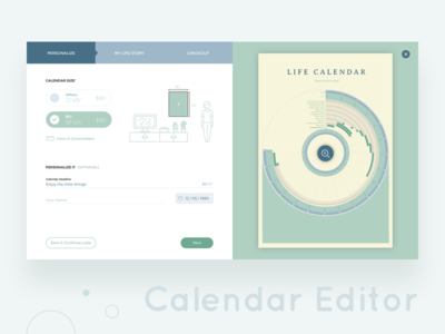 Life Calendar Web Editor checkout custom desktop editor form personalize size steps ui design web web app website