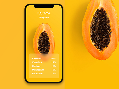 Papaya - Fruits Around the World acrylic clean minimal ui design exotic fruit gradient healthy food ios iphone x nutrition transparent ui design ux design
