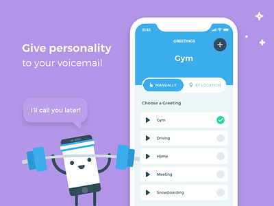 Voicemail Greetings app custom edit flat design greetings ios mobile not available offline personalised radio button status status update toggle button toggle switch ui user interface ux design voicemail voicemessage