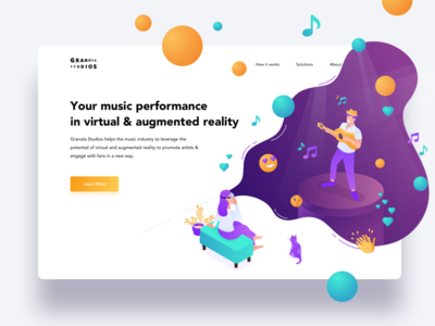 Landing Page 3d augmented reality blue desktop gradient header illustration isometric landing page landing page live music orange performance ui ux virtual reality web webpage website