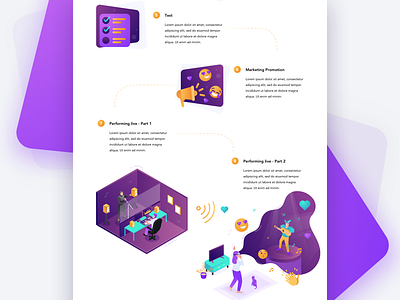How it works about us augmented reality benefits diagram emojis features flow functionality gradient graph how it works illustration isometric modern music orange user flow virtual reality webpage website