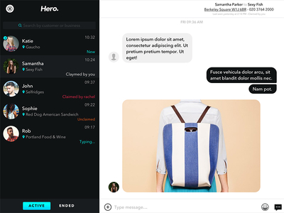 Hero Web app app store book chat hero london messaging messenger platform restaurant shop