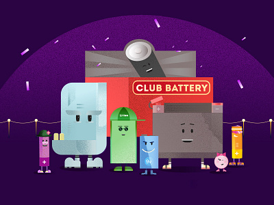 Club Battery 2d character club disco illustration illustrator playful squad vector