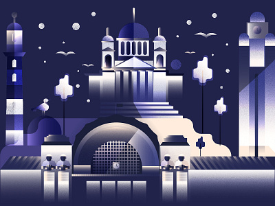 Helsinki in Winter blue church city gradient harmony helsinki illustration landscape snow trainstation vector winter