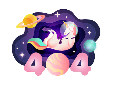 404 Unicorn 404 colorful illustration illustrator lost planets saturnus space unicorn vector