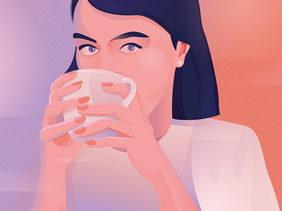 Coffee and Reflection coffee colorful drawing girl gradient hands illustration portrait vector woman