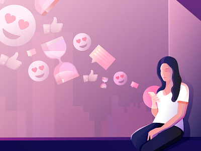 Emoji Flow balcony design emoji girl gradient phone pink sitting vector woman