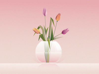 Tulips flowers gradient pink simple spring tulips vase vector