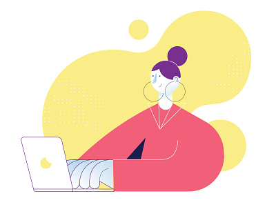 Data Girl 2d character earring flat girl illustration laptop pink tech vector woman yellow